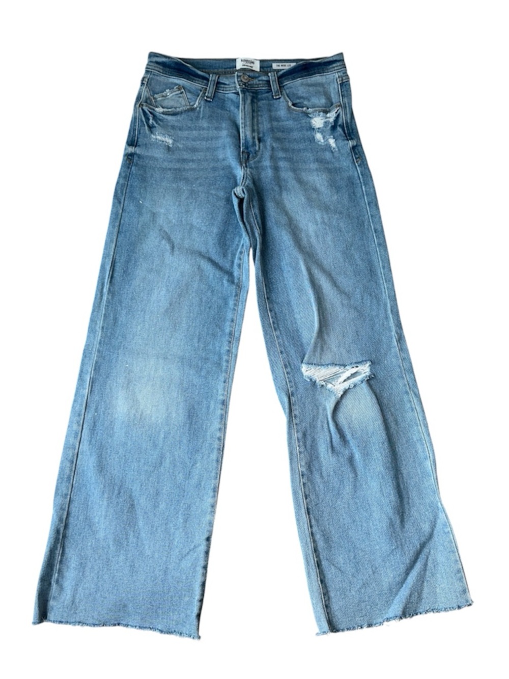 Kensie Jeans Vintage Luxe Wide Leg Distressed Raw Hem Denim Jeans Size 4 / 27